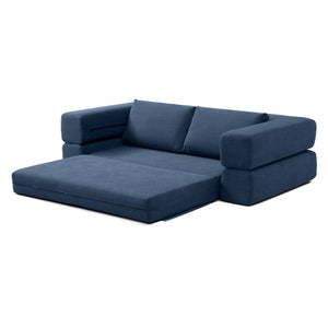 English Elm 81'' Corduroy Floor Sofa Convertible Loveseat Futon Sleeper with Foam Fill and Pillows Blue W1117P459733