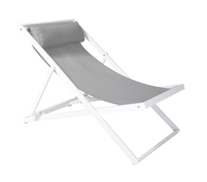 English Elm Velian Foldable Outdoor Patio Aluminum Deck Chair with Gray Textilene Sling & Padded Headrest, UV Resistant B2736P354390