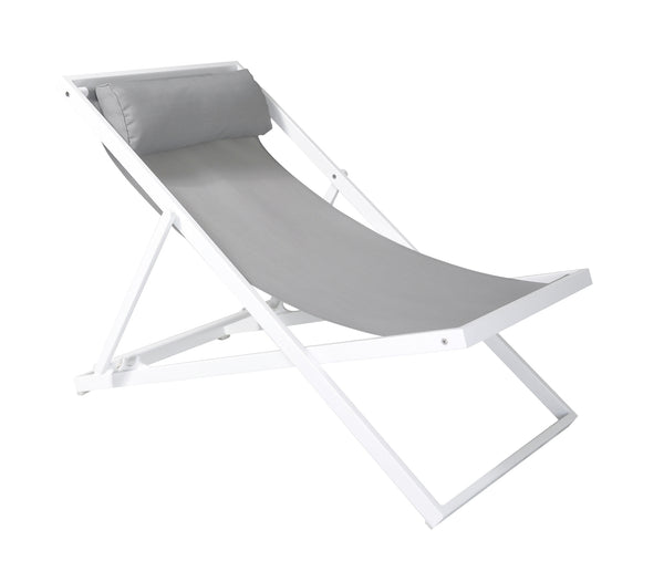 English Elm Velian Foldable Outdoor Patio Aluminum Deck Chair with Gray Textilene Sling & Padded Headrest, UV Resistant B2736P354390