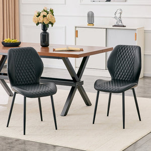 English Elm 4-piece Diamond Quilted Upholstered Dining Chair Set with Sleek Black Metal Legs Black W1151P458009