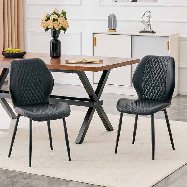 English Elm 4-piece Diamond Quilted Upholstered Dining Chair Set with Sleek Black Metal Legs Black W1151P458009