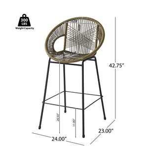 English Elm Christopher Knight Home® - Ferrara Outdoor Faux Wicker Barstool Set of 2 — Ergonomic PE Rattan Seating with Iron Frame, Durable Green N775P266222G
