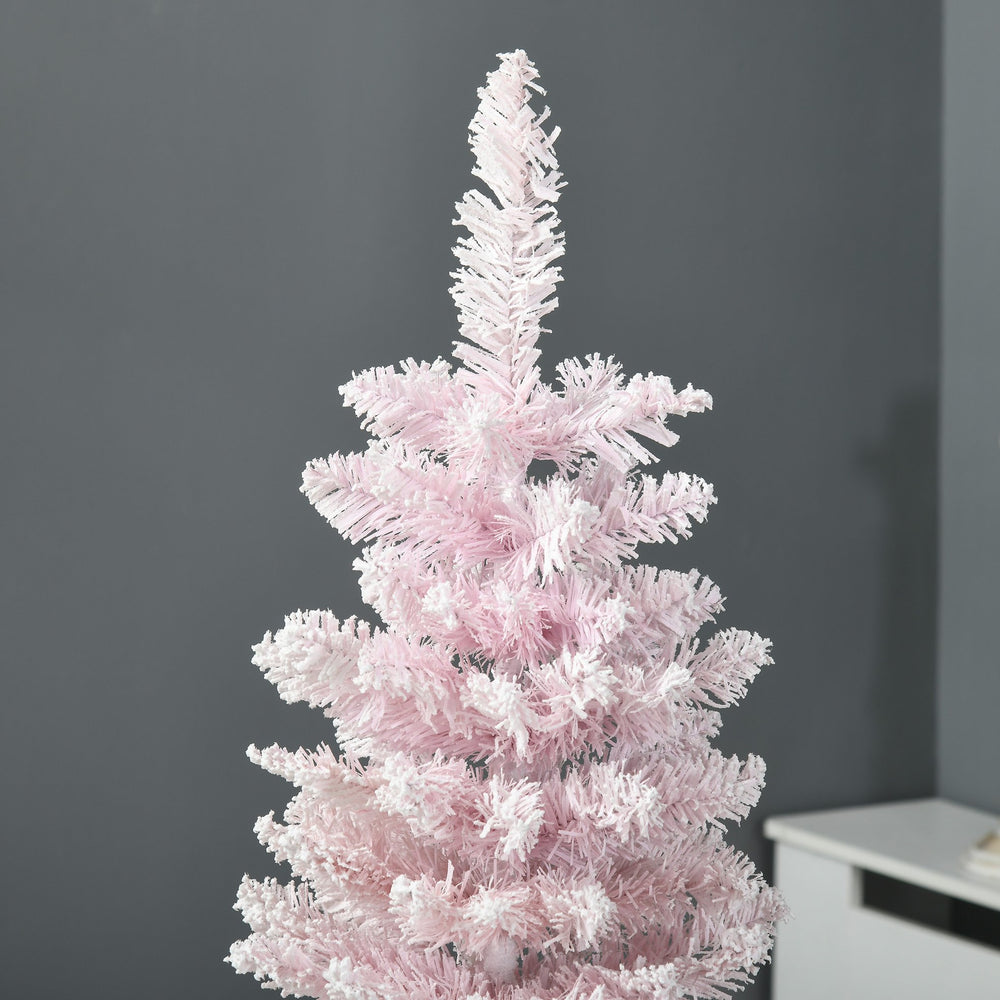 English Elm Homcom 5' Snow Flocked Slim Pencil Christmas Tree – Whimsical Indoor Decor For Small Spaces, Pink W2225P229528
