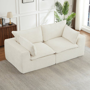 English Elm Loveseat Corduroy Cloud Couch Modular Design with Plush Pocket Spring Cushioning White W2339P400880