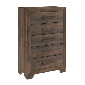 English Elm Wallace & Bay - Brown 5-Drawer Chest – Brown Penny Wood Finish, Casual Stylish Storage, Easy-Care, 50"H, 32"W B361P384475