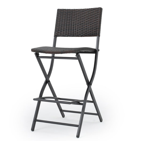 English Elm Outdoor Faux Rattan Folding Barstools Weather Resistant Woven Patio Seating Set N772P427926B