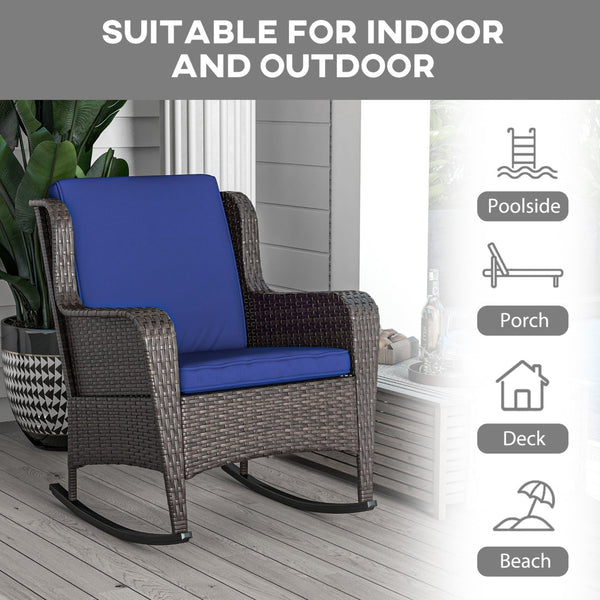 English Elm Outsunny Outdoor Wicker Rocking Chair With Thick Cushions, Steel Frame, Uv-Resistant, For Patio & Garden W2225P174014-GIGA