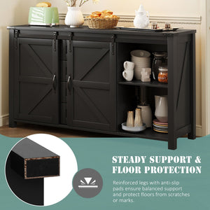 English Elm U-style Farmhouse Sideboard Barn Door Buffet with Drawers Built-in Outlet Dining Black N711P347377B