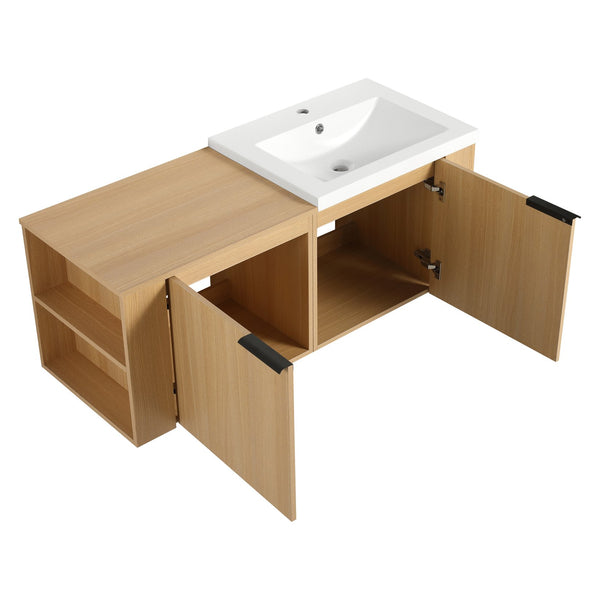 English Elm 48 Modern Bathroom Vanity Sink Combo with Soft-Close Doors, Engineered Wood, Spacious Storage, Easy Assembly Oak W1972S00013