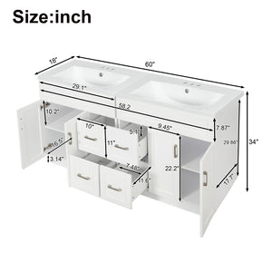 English Elm [video] 60 Inch Dual Sink Bathroom Vanity with Soft Close Doors and Mdf Cabinet N729P000017K