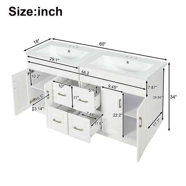 English Elm [video] 60 Inch Dual Sink Bathroom Vanity with Soft Close Doors and Mdf Cabinet N729P000017K