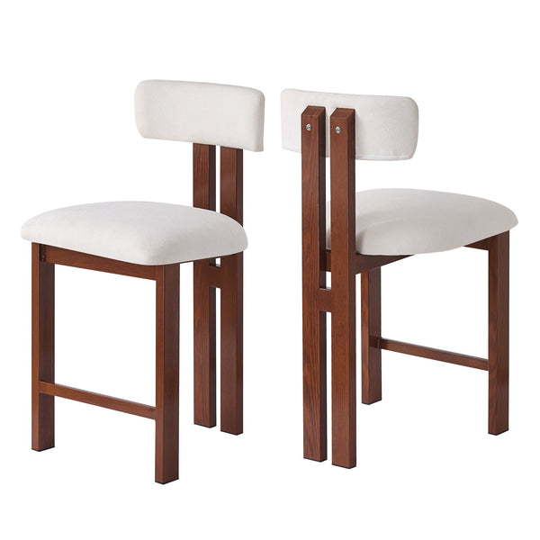 English Elm Christopher Knight Home® - 26.5'' Stylish Round Stools with Low Back - Comfortable Upholstered Seats, Walnut Base, Metal Frame White+Walnut N780P236628W