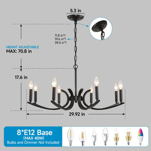 English Elm 8-light Industrial Farmhouse Chandelier Black Metal Frame for Vaulted Dining Rooms W5008P392711