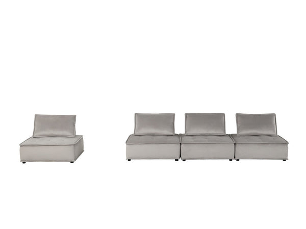 English Elm Aveline Velvet Tufted Modular Sofa Four Seat Low Profile Living Room Sectional Light Gray B2749S00030