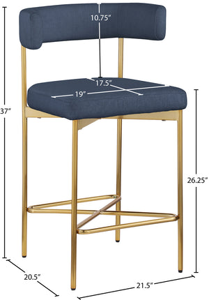 Rivage Deep Navy Durable Linen Textured Fabric Stool 927Navy-C Meridian Furniture