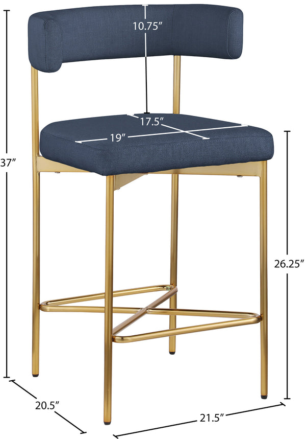 Rivage Deep Navy Durable Linen Textured Fabric Stool 927Navy-C Meridian Furniture