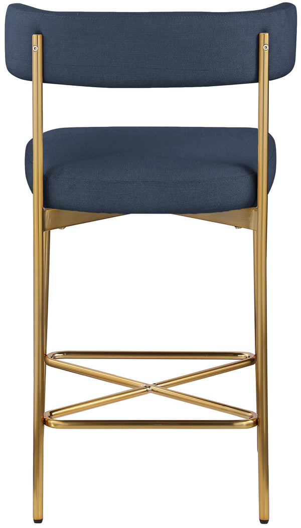 Rivage Deep Navy Durable Linen Textured Fabric Stool 927Navy-C Meridian Furniture