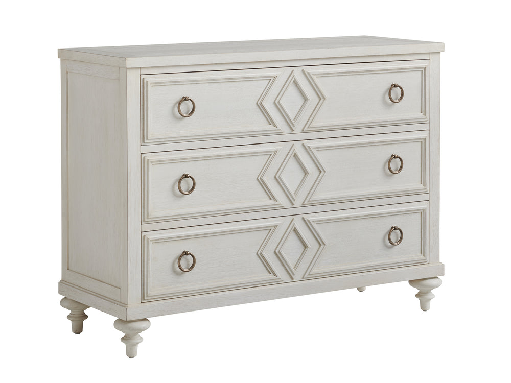 Lexington Barclay Butera Viewpoint Elegant 3-drawer Dresser With Decorative Diamond Overlays And Timeless Bun Feet Design Whitesands  927-221