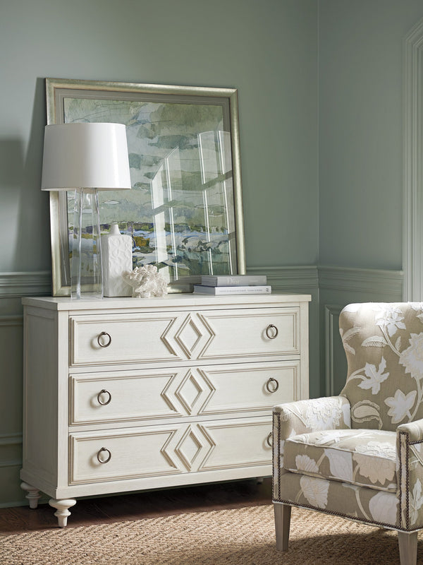 Lexington Barclay Butera Viewpoint Elegant 3-drawer Dresser With Decorative Diamond Overlays And Timeless Bun Feet Design Whitesands  927-221