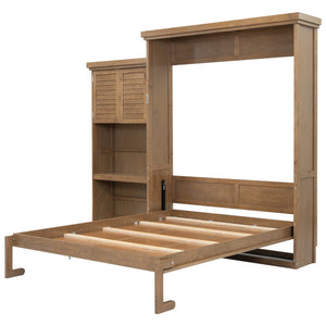 English Elm Queen Size Murphy Bed With Louvered Design, Multi-Storage Solution For Compact Living Spaces N7090004018D-GIGA