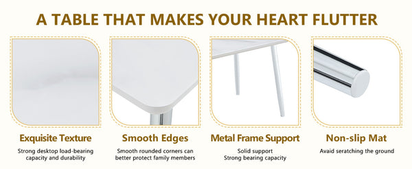 English Elm Modern Marble Look Glass Top Rectangular Dining Table Seats Six Silver Tapered Legs W1151S04623