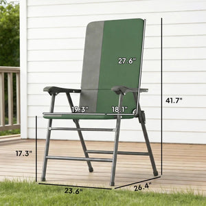 English Elm Outdoor Folding High Back Lawn Chairs with Steel Frame and Oxford Cloth Seating Set of 2 Dark Green,Gray T3971P476036