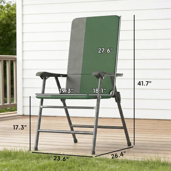English Elm Outdoor Folding High Back Lawn Chairs with Steel Frame and Oxford Cloth Seating Set of 2 Dark Green,Gray T3971P476036