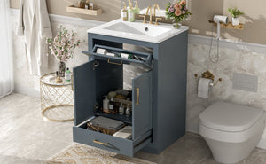 English Elm 24" Stylish Blue Bathroom Vanity With Ceramic Sink, 2 Storage Doors & Tip-Out Drawer For Organization N710P341037C