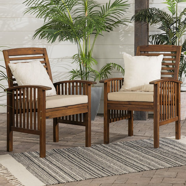 English Elm Walker Edison - Modern Acacia 2-Piece Slat-Back Patio Chair Set with Weather-Resistant Cushions, Dark Brown Finish B185P169383