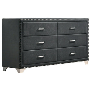 English Elm Kennedy Jeweled Grey Upholstered 6-Drawer Dresser with Chrome Nailheads — Modern Glam Storage Elegance B062P378339