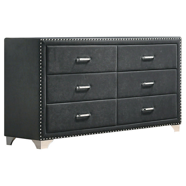 English Elm Kennedy Jeweled Grey Upholstered 6-Drawer Dresser with Chrome Nailheads — Modern Glam Storage Elegance B062P378339