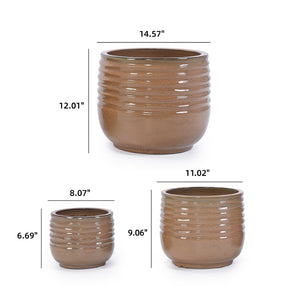 English Elm Set Of 3 Antique Bronze Ceramic Flowerpots - Elegant Modern Planters For Indoor & Outdoor Styling W3273P321466-GIGA