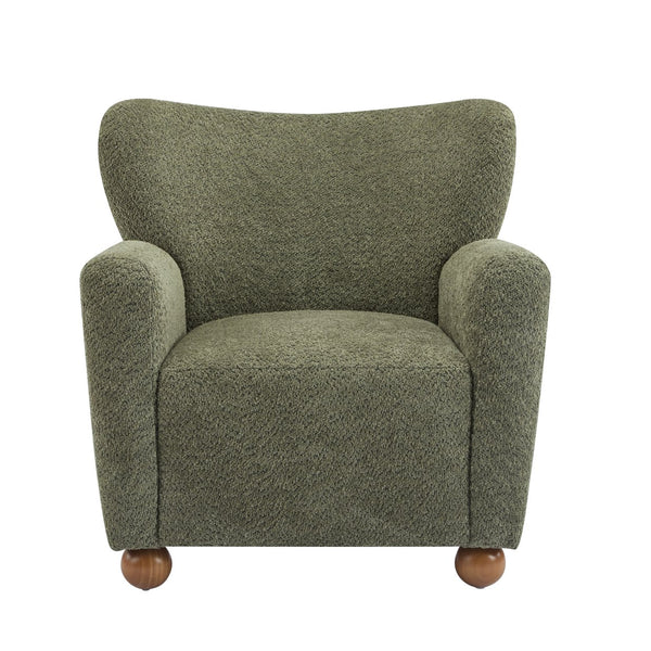 English Elm Christopher Knight Home® - Cozy Wingback Armchair with Plush Bouclé Upholstery, Solid Wood Legs, Timeless Elegant Comfort Olive Green,Teak 32 L x 29.5 W x 26.75 H N776P293322G