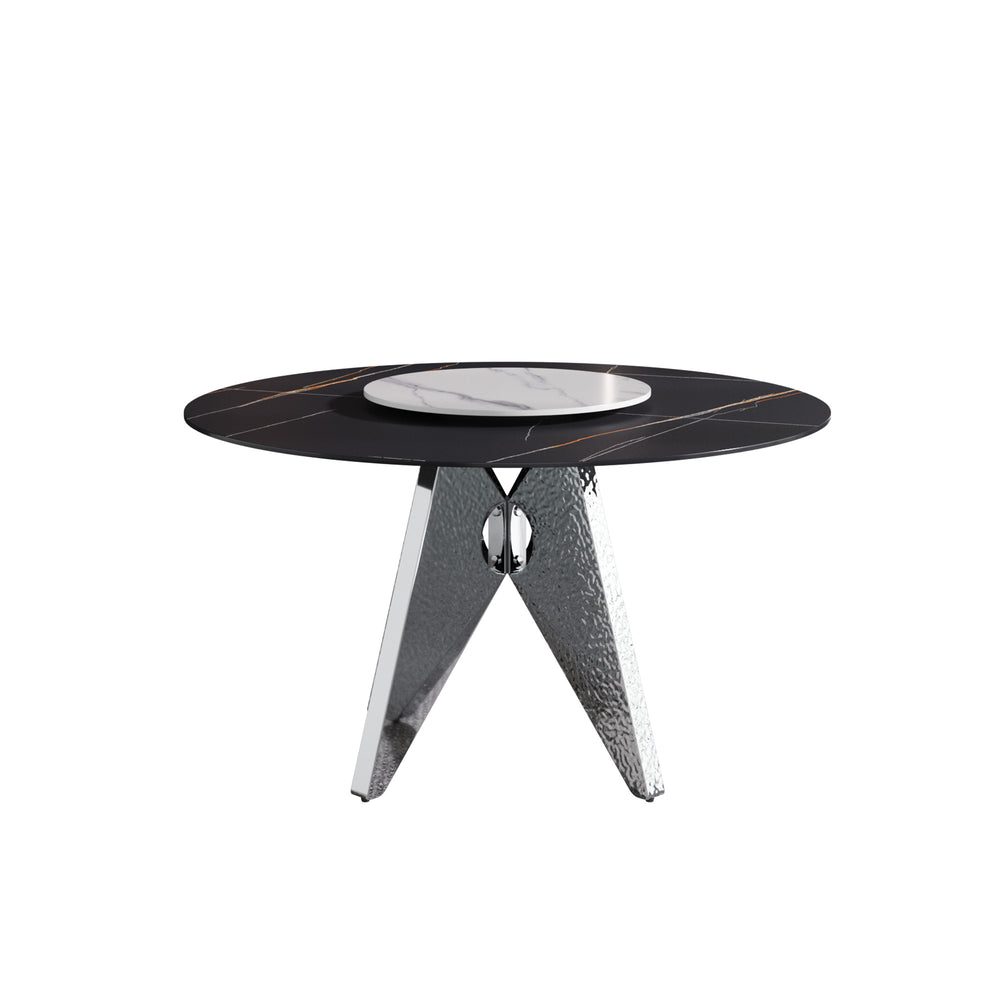 English Elm 53" Round Marble Dining Table - Elegant Sintered Stone Top With Stainless Steel Base For 6 People W1535S00388