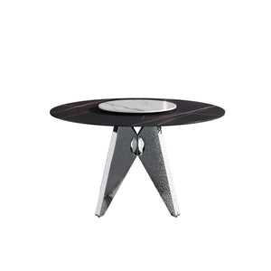 English Elm 53" Round Marble Dining Table - Elegant Sintered Stone Top With Stainless Steel Base For 6 People W1535S00388