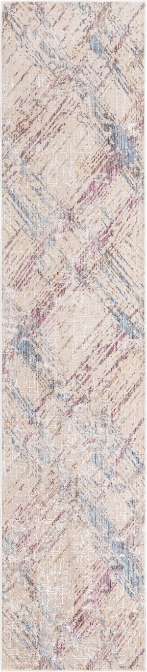 Unique Loom Deepa Rhombus Machine Made Geometric Rug Ivory and Gray, Blue/Gold/Purple/Beige 2' 6" x 12' 2"