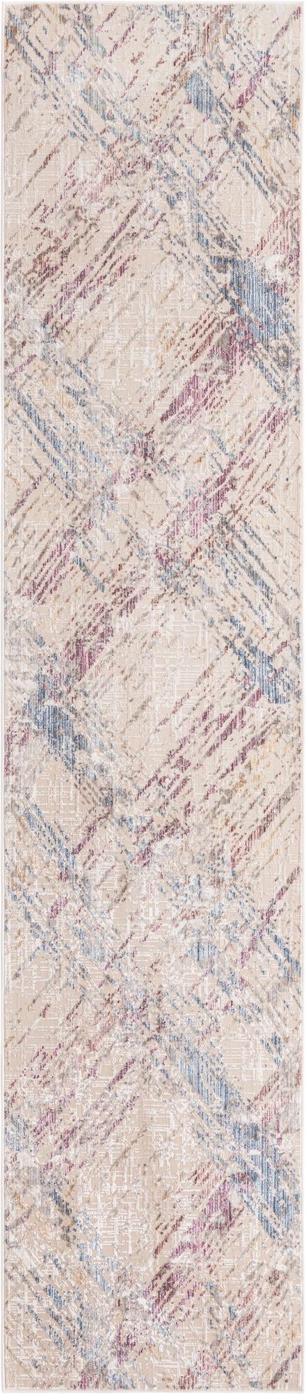 Unique Loom Deepa Rhombus Machine Made Geometric Rug Ivory and Gray, Blue/Gold/Purple/Beige 2' 6" x 12' 2"