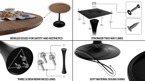 English Elm 31.5" Walnut Tulip Dining Table Set For 2-4, Modern Round Table With White Pu Chairs & Black Legs W2189S00641