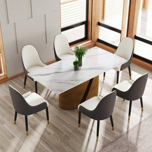English Elm 70.86" Modern Rectangular Dining Table With Durable Sintered Stone Top & Stylish Bronze Iron Base W1535S00364