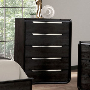 English Elm Modern Sleek 5-Drawer Chest with Gold Square Pulls and Metal Bracket Legs for Luxe Bedroom Storage Black 43 L x 22 W x 55 H B2741P370878