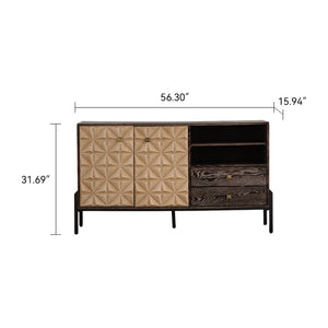 English Elm Solid Wood Sideboard With Handcrafted Geometric Design, Smart Storage & Rustic Finish For Versatile Spaces W3158P351694-GIGA
