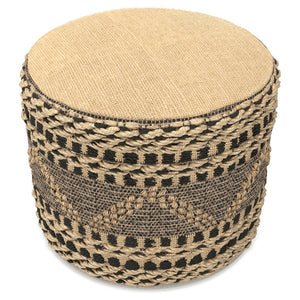 English Elm Stella Handwoven Jute Pouf in Natural & Black — 20" Round Durable Polystyrene-Filled Accent Seat B136P252624
