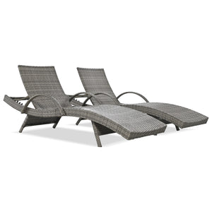 English Elm K&K 80" Outdoor Wicker Chaise Lounge Set of 2 with 2000H UV Wicker, Pull-Out Side Table, 4-Position Recliner Grey WF321204AAE