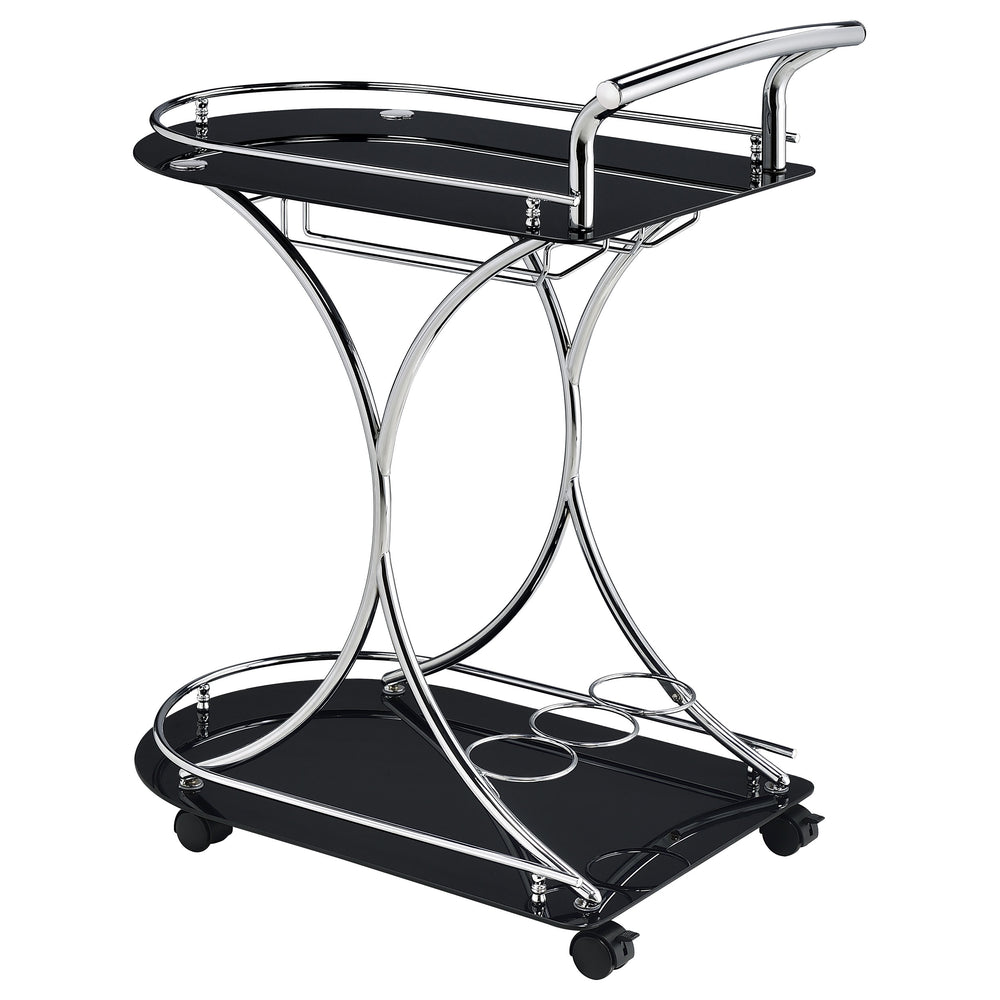 English Elm Allen Black Chrome 2-Tier Glass Bar Cart with Casters, Sleek Modern Metal Frame, Elegant Mobile Storage B062P328643