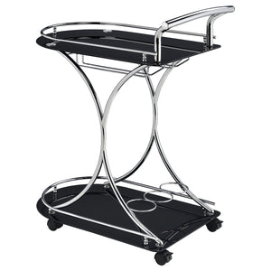 English Elm Allen Black Chrome 2-Tier Glass Bar Cart with Casters, Sleek Modern Metal Frame, Elegant Mobile Storage B062P328643