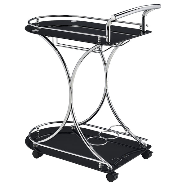 English Elm Allen Black Chrome 2-Tier Glass Bar Cart with Casters, Sleek Modern Metal Frame, Elegant Mobile Storage B062P328643