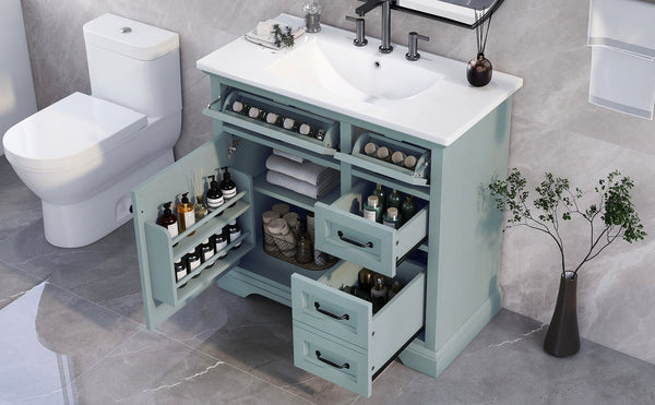 English Elm Christopher Knight Home® - 36" Bathroom Vanity with Ceramic Sink, Soft-Close Doors, 4 Drawers & Ample Storage, Freestanding Grey N759P223021E