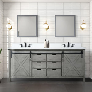 English Elm Ash Grey Double Bath Vanity 80 in W x 22 in D with White Quartz Top, Soft-Close Drawers & Ample Storage B2731P261003
