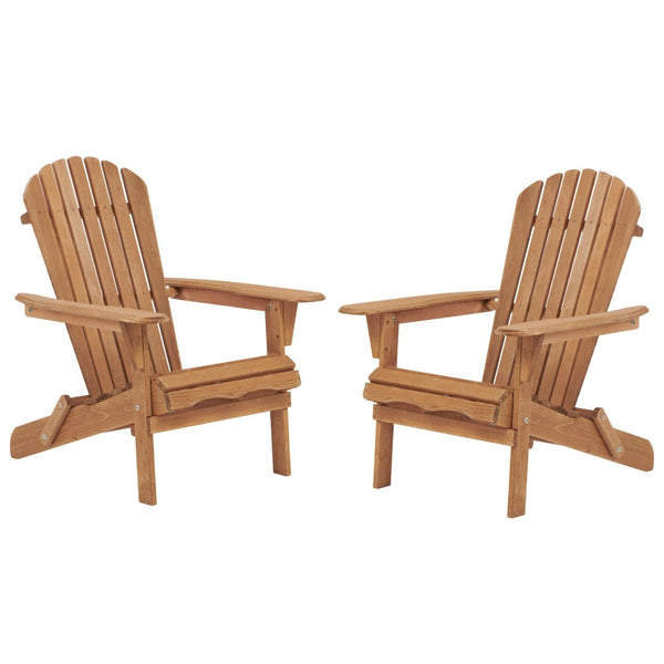 English Elm Outdoor Solid Hemlock Adirondack Chair Set Two Foldable Slatted Patio Seats W2640P400927