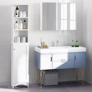 English Elm HOMCOM Vertical Bathroom Linen Cabinet 65" Tall Freestanding Storage Tower with 3 Adjustable Shelves, White W2225P200481